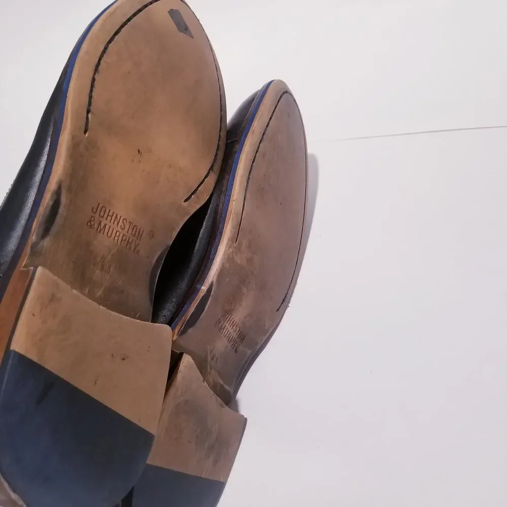 Johnston & Murphy Black Leather Cap Toe Oxford Shoes